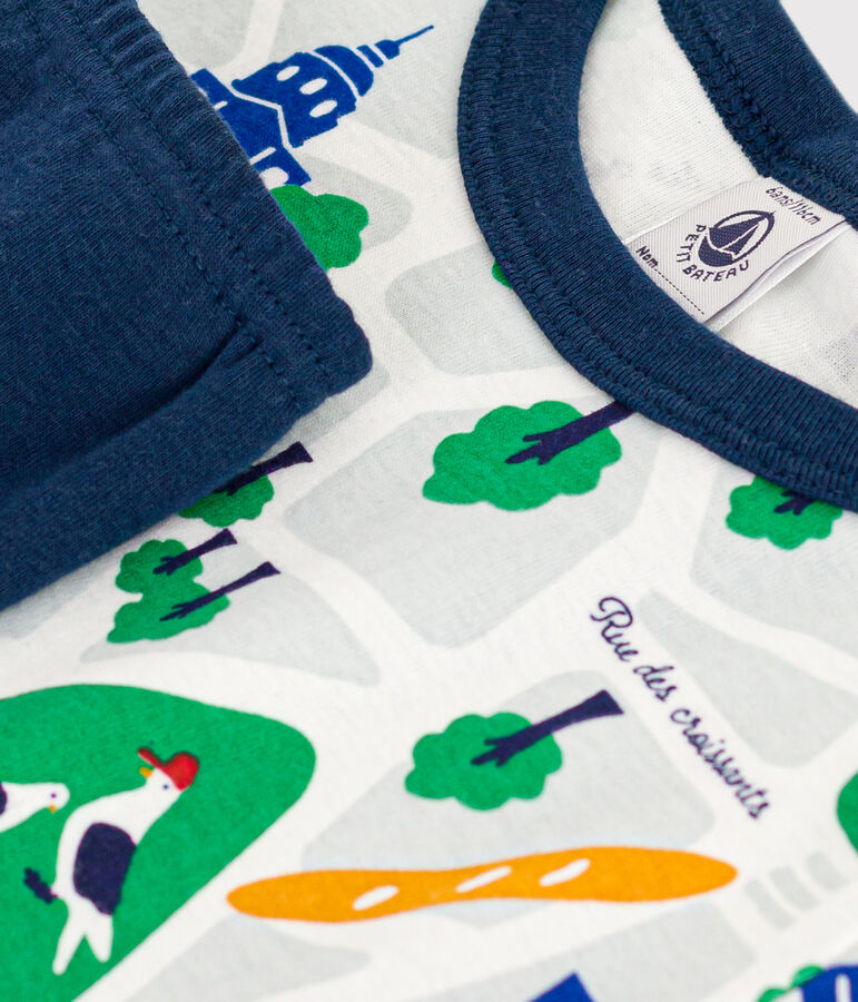 Pigiama corto bambino in cotone stampato Parigi blu/multicolore