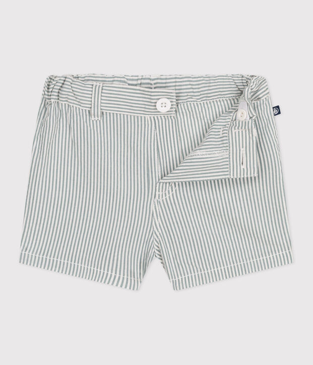 Shorts in seersucker a righe neonato bianco/verde