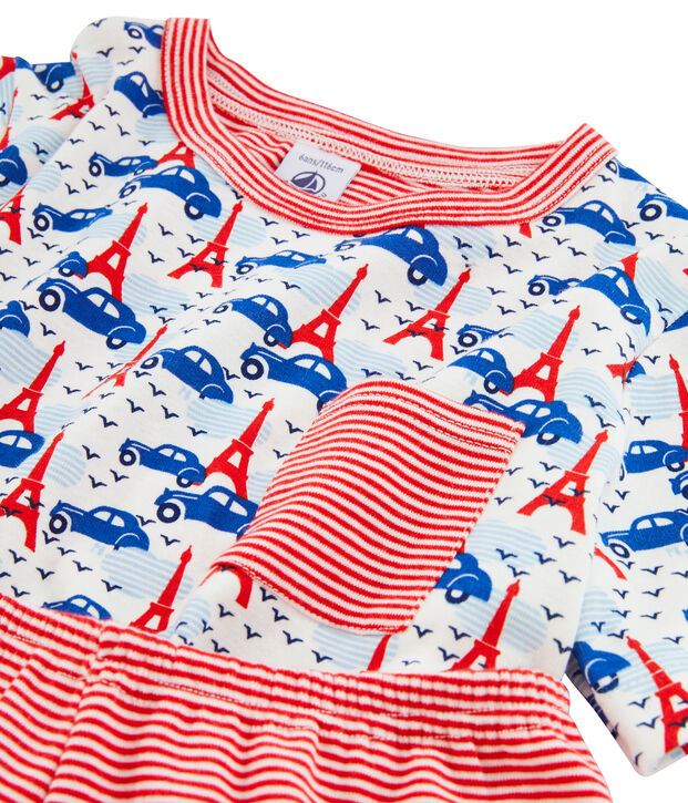 Pigiama corto bambino a costine bianco/multicolore