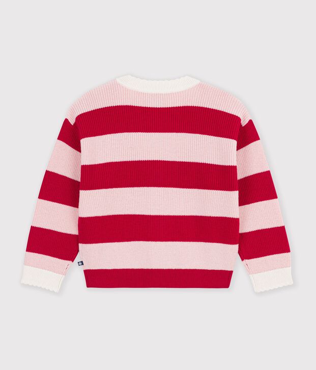 Cardigan in misto lana e cotone a righe bambino rosa/rosa