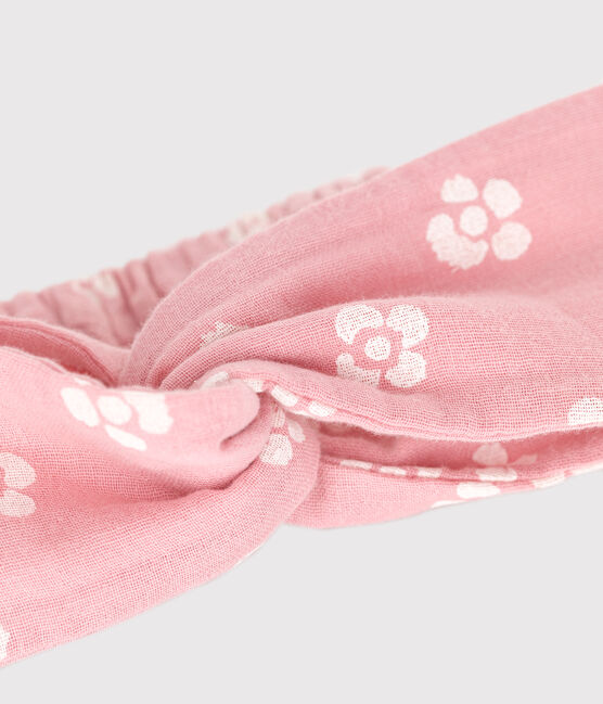 Bandeau enfant en gaze de coton imprimé fleurs rosa CHARME/bianco MARSHMALLOW