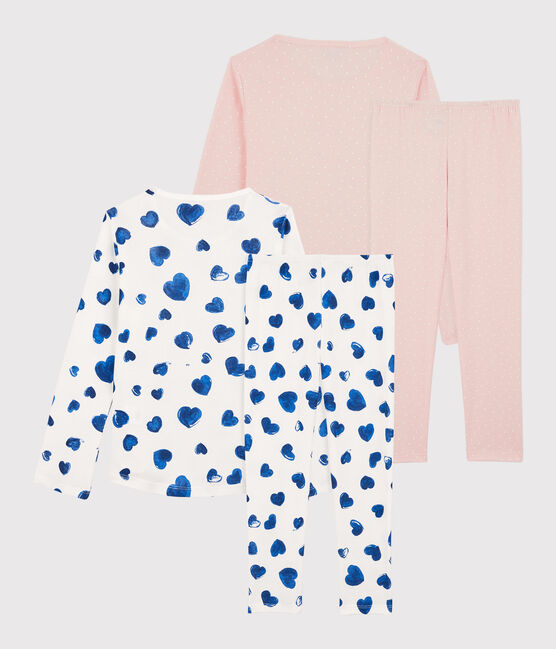 Confezione da 2 pigiami a cuori blu e pois bambina in cotone variante 1