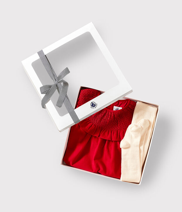 Confezione regalo beb&egrave; con abito e collant multicolore
