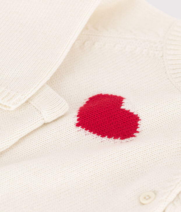 Completo in tricot di lana e cotone con motivo a cuore per beb&egrave; bianco/rosso