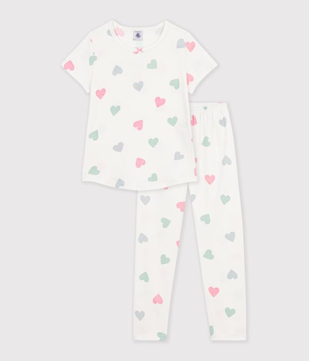 Pigiama a maniche corte e gamba lunga in cotone con stampa bambina bianco/multicolore