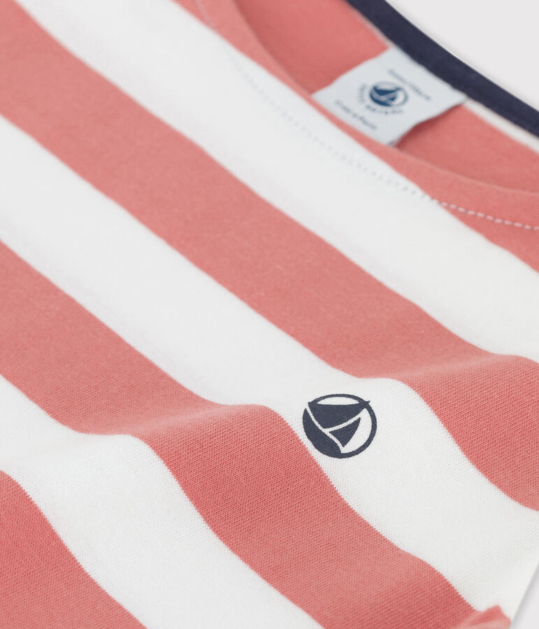 T-shirt a maniche corte in cotone bambina rosa/bianco