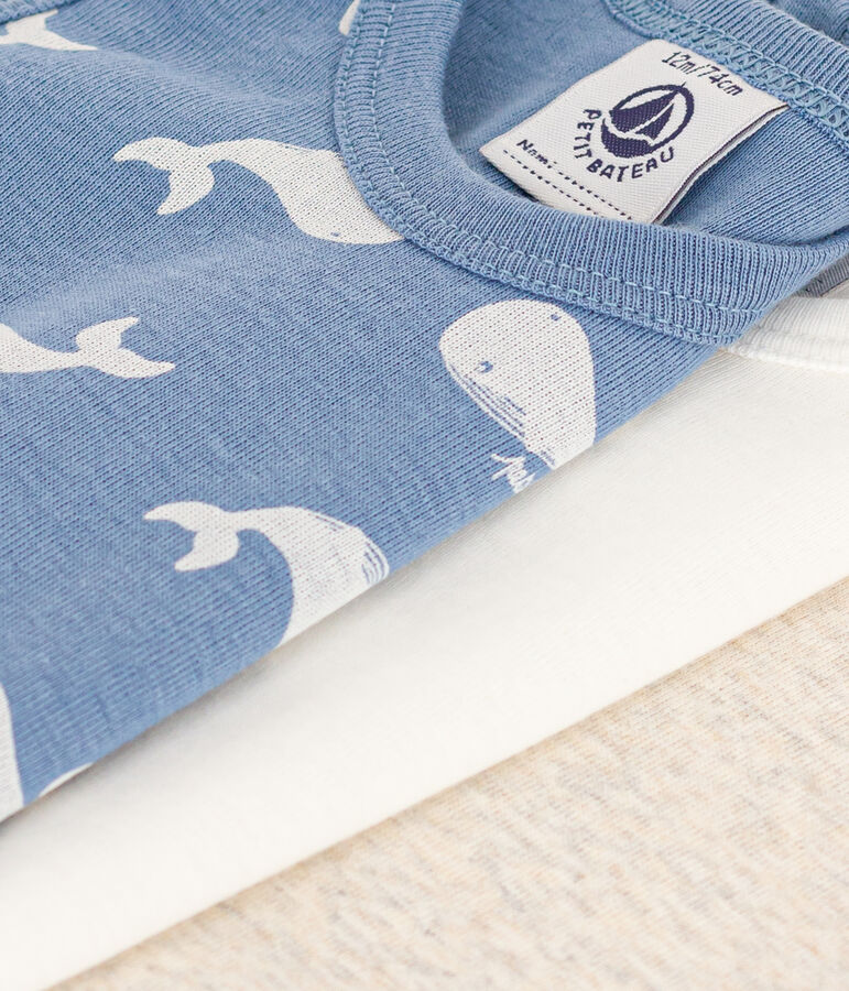 Confezione da 3 body beb&egrave; senza maniche in cotone con balena multicolore