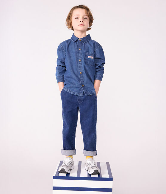 Camicia di jeans tinta unita bambino. blu DENIM MOYEN