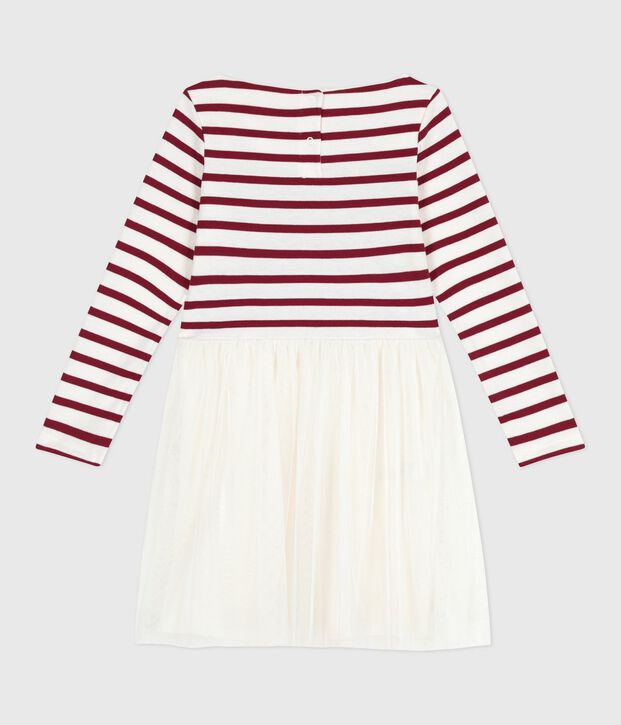 Abito a maniche lunghe in cotone e tulle bambina rosso/rosso