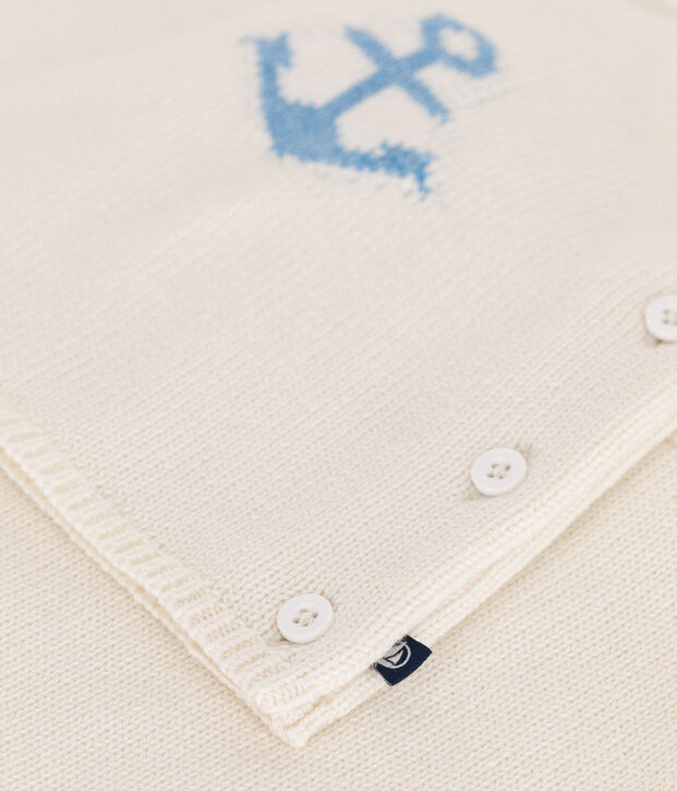 Completo 2 pezzi in maglia di lana e cotone jacquard neonato bianco