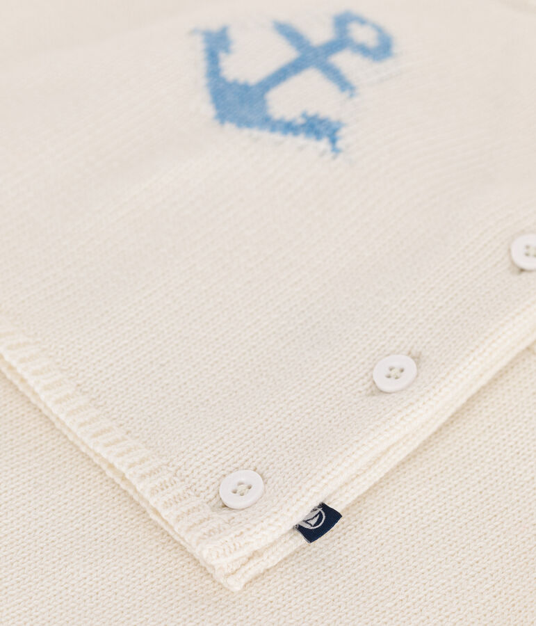 Completo 2 pezzi in maglia di lana e cotone jacquard neonato bianco