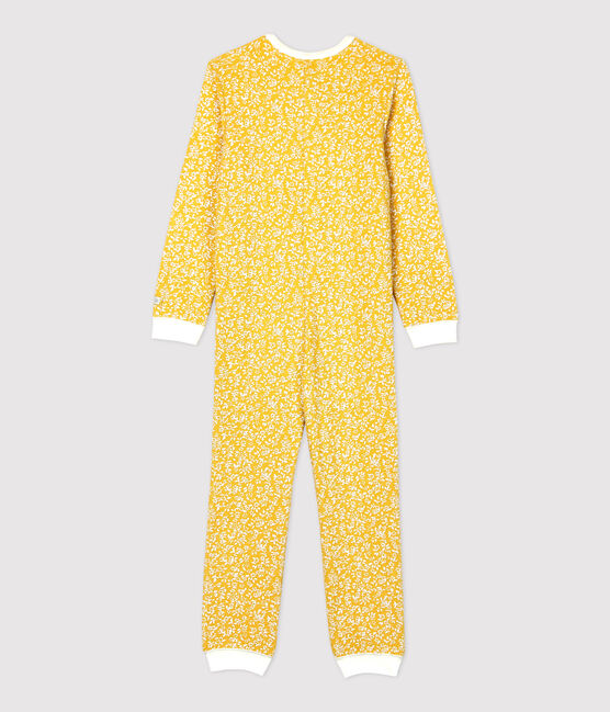 Pigiama intero bambina a fiori in spugna bouclette grattata giallo OCRE/bianco MARSHMALLOW