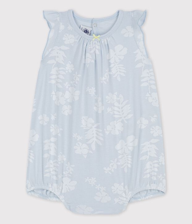 Tutina corta beb&egrave; Hawaii in cotone blu/bianco