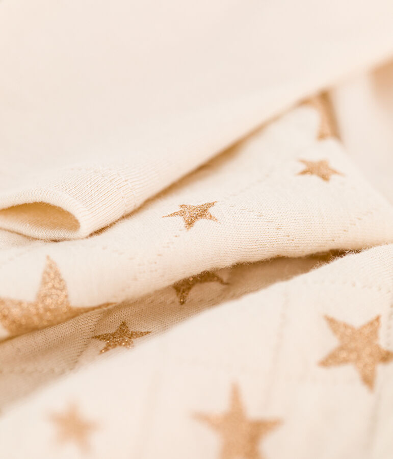 Abito maniche lunghe bambina in bi-materiale ecru