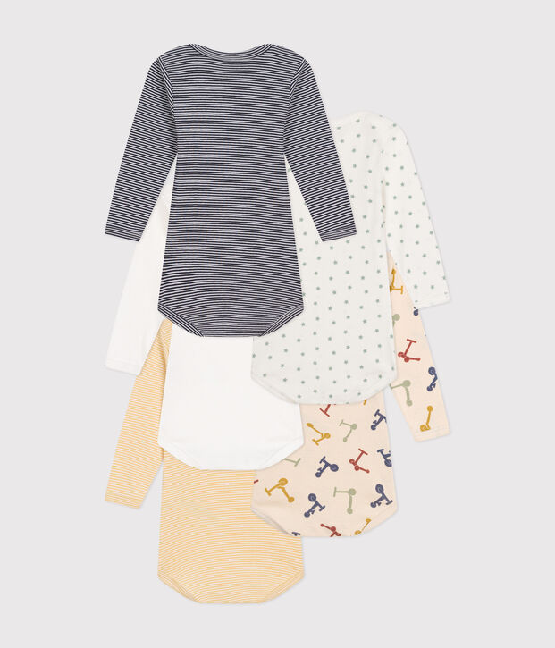 Confezione da 5 body a maniche lunghe beb&egrave; in cotone con monopattino multicolore