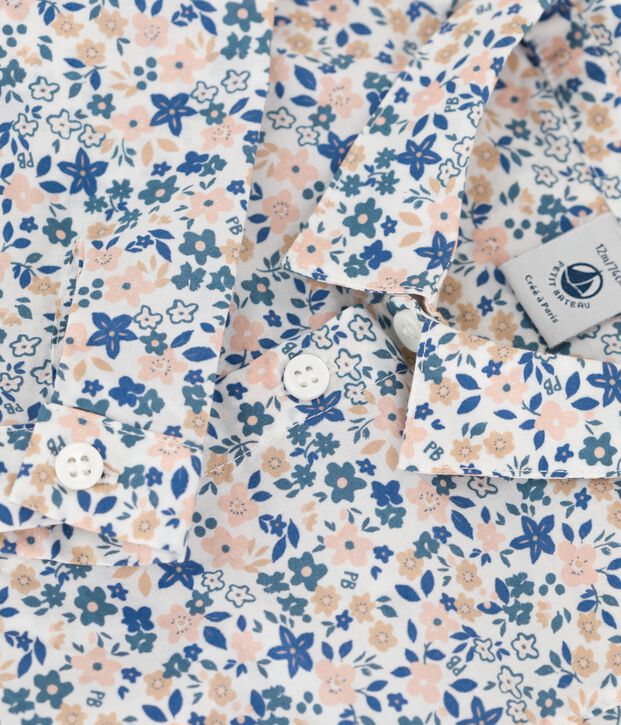 Camicia manica lunga beb&egrave; in popeline con fantasia a fiori bianco/multicolore