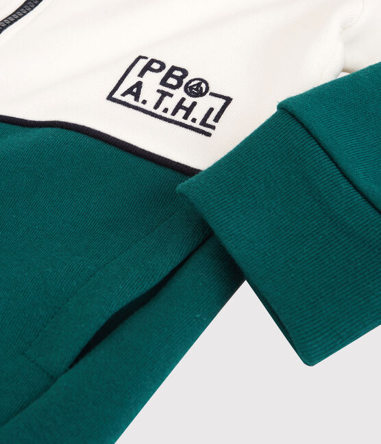 Felpa bambino con cappuccio in molleton bianco MARSHMALLOW/verde PINEDE