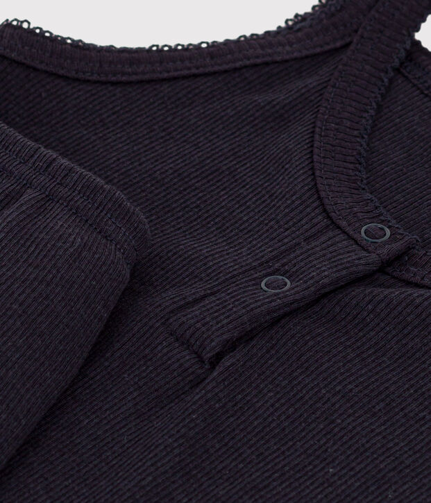 Pigiama corto bambina con bretelle in cotone e Lyocell blu