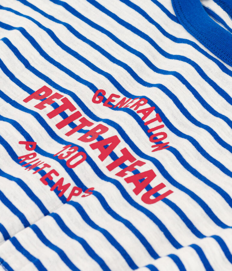 Abito bambina in jersey fiammato a righe bianco/blu