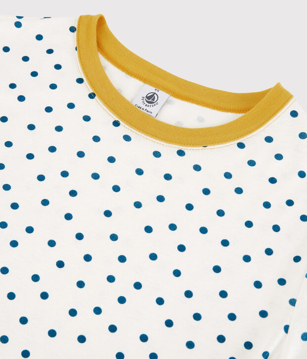 T-shirt girocollo a pois in cotone Donna bianco/blu
