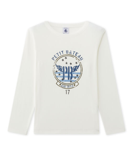 T-shirt a maniche lunghe per bambino con serigrafia beige COQUILLE