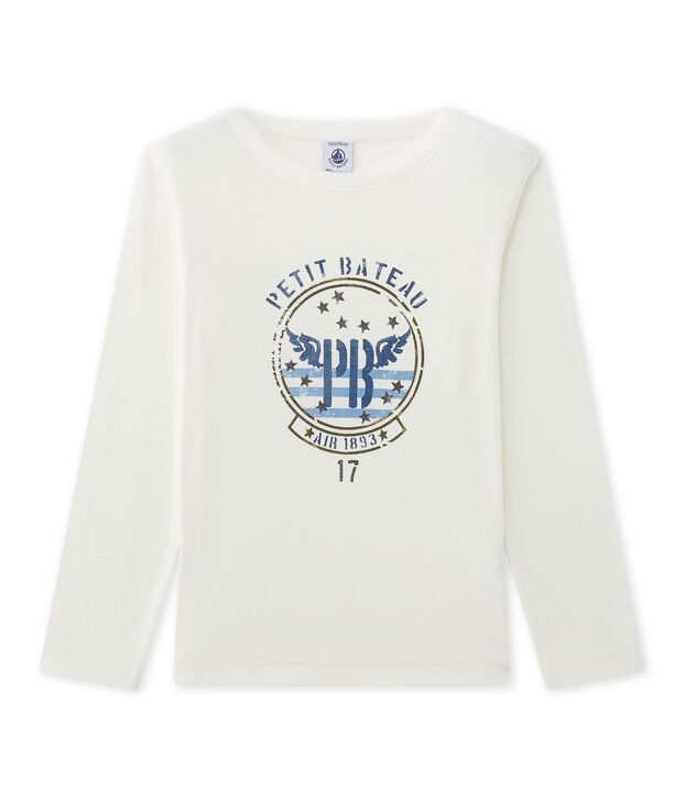 T-shirt a maniche lunghe per bambino con serigrafia bianco