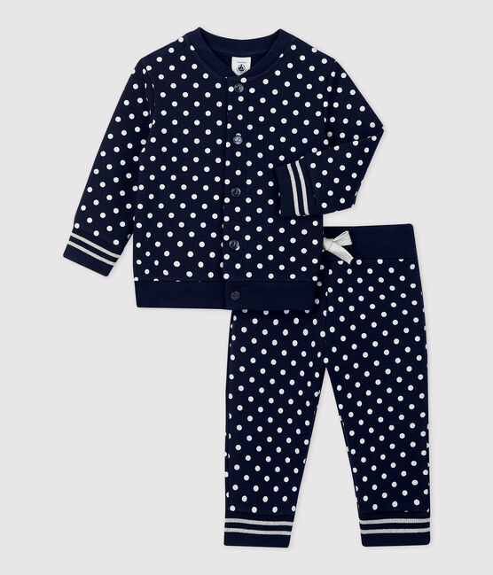 Completo jogging in molleton bebè. blu SMOKING/bianco MARSHMALLOW