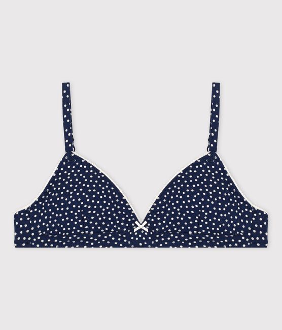 Reggiseno a cuori bambina in cotone ed elastan blu MEDIEVAL/bianco MARSHMALLOW