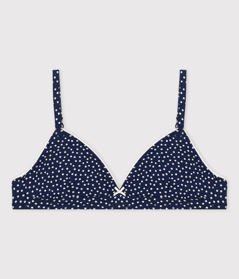 Reggiseno a cuori bambina in cotone ed elastan blu/bianco