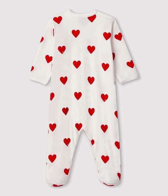 Tutina a cuori rossi bebé a costine bianco MARSHMALLOW/rosso TERKUIT