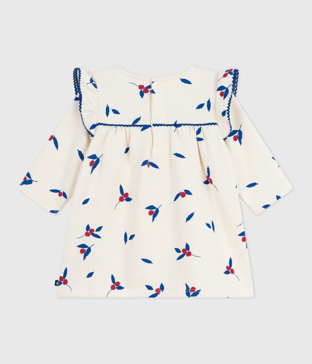 Abito a maniche lunghe in cotone con  bacche stampate neonato ecru/multicolore