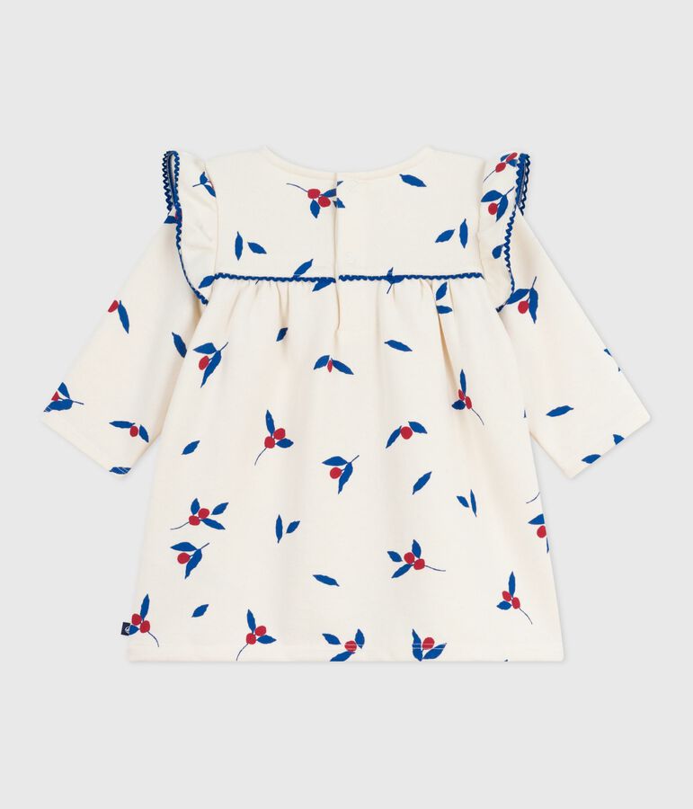 Abito a maniche lunghe in cotone con  bacche stampate neonato ecru/multicolore