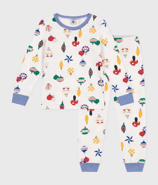 Pigiama in tessuto felpato spazzolato con palline di Natale stampate bambino bianco MARSHMALLOW/bianco MULTICO