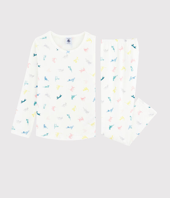Pigiama fantasia gatti bambina in cotone bianco MARSHMALLOW/bianco MULTICO