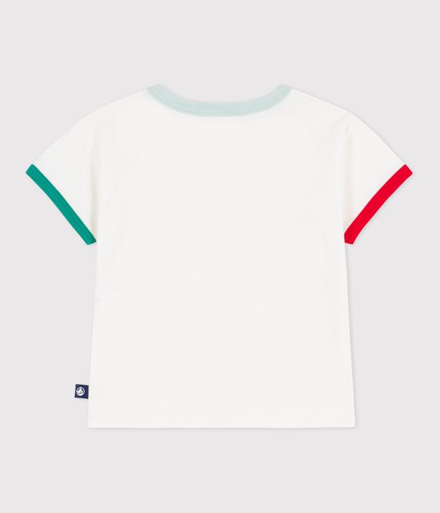 T-shirt a maniche corte in cotone con motivo neonato bianco