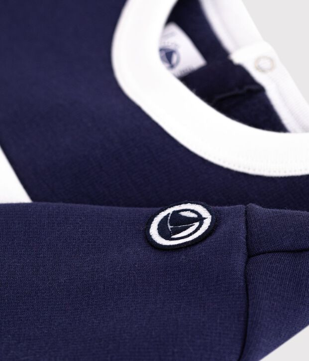 Felpa in cotone color block neonato blu/ecru