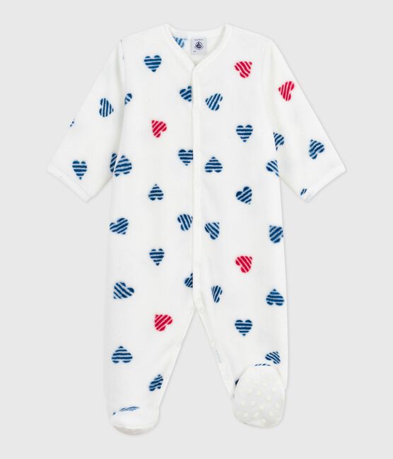 Tutina imbottita invernale in pile con cuori stampati neonato bianco MARSHMALLOW/bianco MULTICO