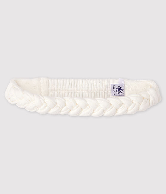 Fascia per capelli a trecce in costina bebè femmina bianco MARSHMALLOW