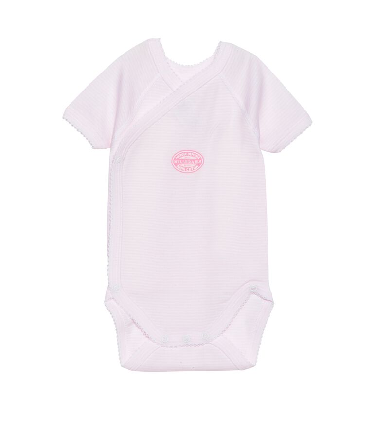 Body nascita bambina maniche corte millerighe rosa VIENNE/bianco ECUME