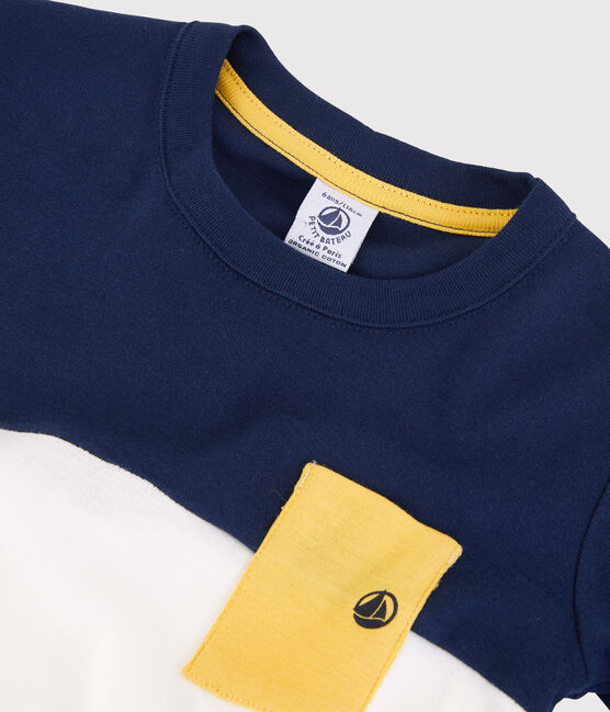T-shirt  maniche corte in cotone bambino blu MEDIEVAL/bianco MARSHMALLOW