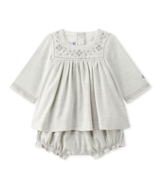 Abito per bebè femmina in twill con ricamo e bloomer grigio GRIS CHINE