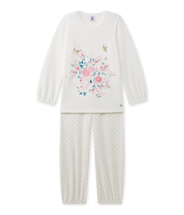 Pigiama per bambina con motivo in ciniglia bianco/giallo