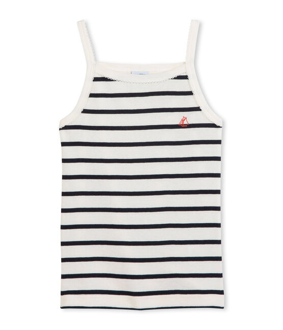 Canotta bambina beige COQUILLE/blu SMOKING