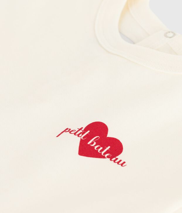 T-shirt a maniche lunghe in cotone con cuore stampato neonata MILK
