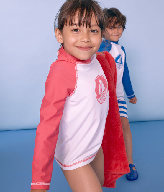 T-shirt protezione solare bimba e bimbo bianco MARSHMALLOW/rosa CUPCAKE