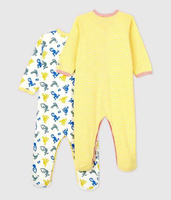 Confezione da 2 tutine pigiama con scimmie e righe in cotone variante 1