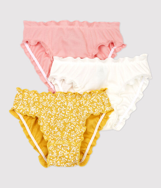 Confezione da 3 slip bambina con volant a fiori in cotone biologico variante 1