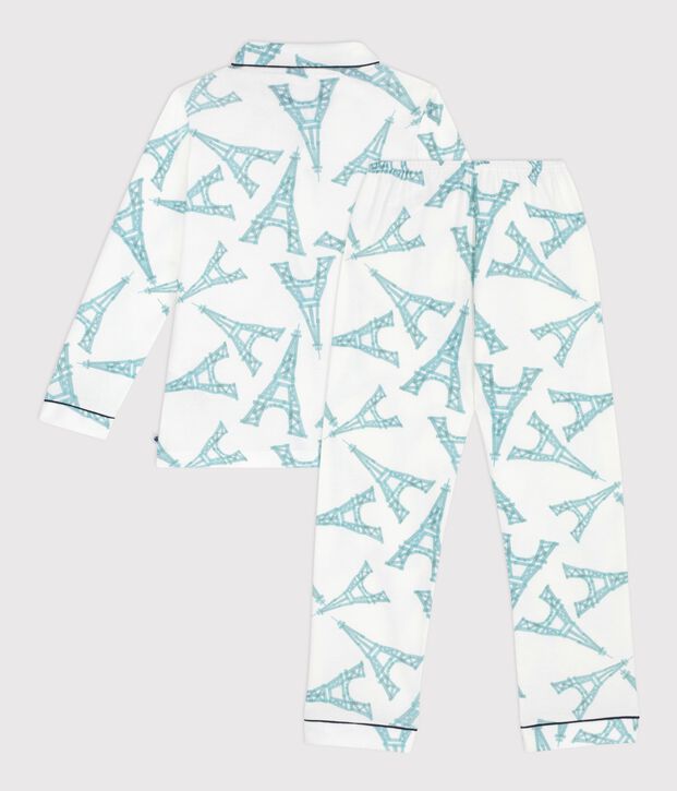 Pigiama in cotone con bottoni e stampa bambino bianco/multicolore