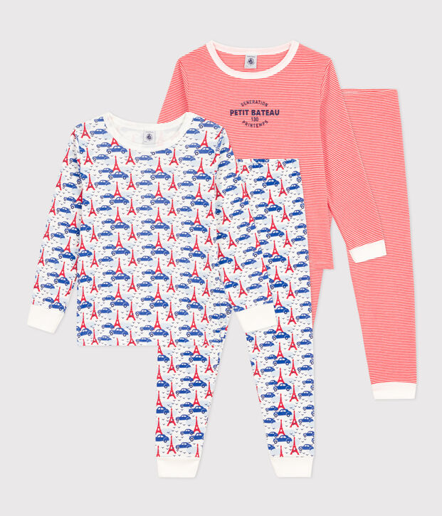 Confezione da 2 pigiami bambino unisex in cotone motivo Parigi e righe multicolore