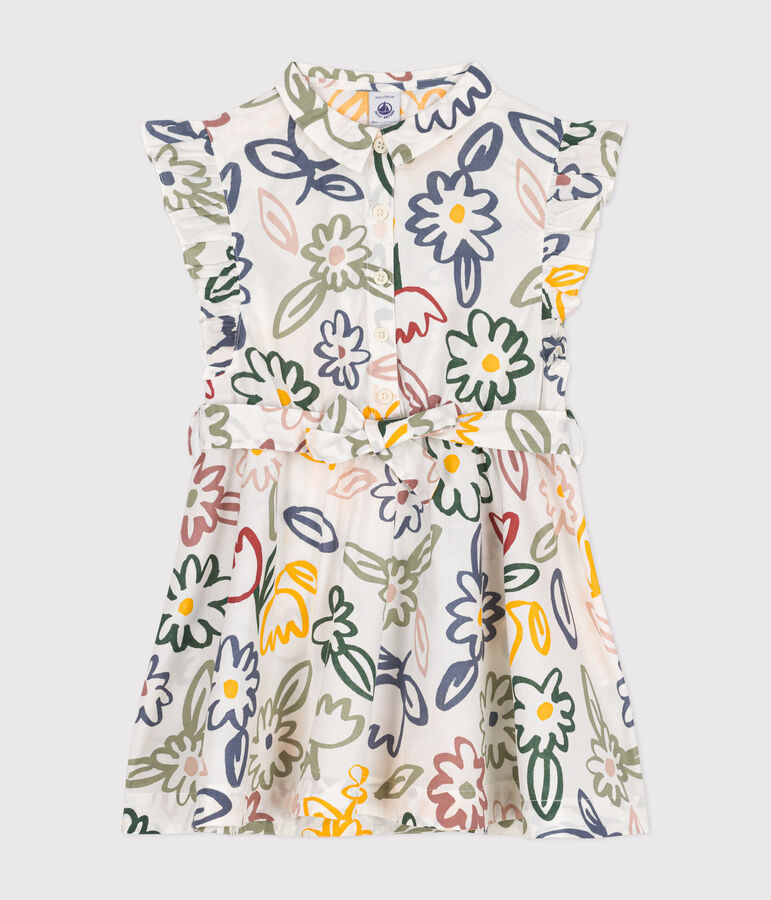 Abito senza maniche in popeline con stampa bambina bianco/multicolore